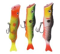 Popper - Juego de 3 señuelos flotantes para pesca con manivela de gran realismo para perca, trucha, salmón en ríos, océanos, material de silicona de alta calidad, 10,9