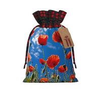 Poppies On Blue Sky - Bolsa resistente con cordón de 4.7 x 6.9 pulgadas, bolsa de regalo moderna y práctica para necesidades diarias, 1 unidad