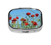 Poppies on Blue Sky - Pastillero de metal, organizador de píldoras, portátil, para bolsillo o bolso, organizador decorativo de medicamentos, contenedor de vitaminas