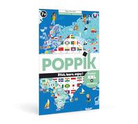 POPPIK 1841223-Póster, póster Educativo Interactivo con Pegatinas, mapamundi multilingüe, para niños a Partir de 7 años, Color Banderas del Mundo, 68 x 100 cm (1841223)