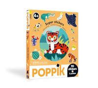 POPPIK 1841279 Caja Animales Salvajes, 3 Carteles temáticos interactivos con Pegatinas extraíbles, póster Educativo multilingüe para niños a Partir de 4 años