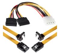 POPPSTAR 2 cables de datos Sata 3 de 50 cm en amarillo (cable Sata - conector recto a acodado), con adaptador de alimentación de 20 cm de 4 patillas a 2 de 15 patillas