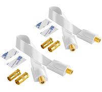 Poppstar 2 Cables Sat para Ventana, de 28 cm (Cable coaxial Muy Plano, 0,2 mm), 4 Conectores F (2 Tomas de Antena IEC, 2 Conectores), para Ventanas o Puertas, contactos chapados en Oro, Color Blanco