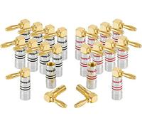 Poppstar 20x Bananas Altavoces en ángulo 90 Grados; Banana Conector para Cable de Altavoz (hasta 6mm²), (10x Negro, 10x Rojo), contactos Dorados 24k