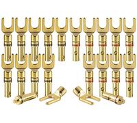 Poppstar 20x Terminal de Horquilla; Conectores Altavoces para Cable de Altavoz (hasta 4mm²), contactos Dorados 24k, Color de Marcas: 10x Negro, 10x Rojo