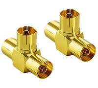 POPPSTAR 2x Adaptador coaxial tipo F divisor T (3 conectores IEC hembra) cable satélite, cable coax, dorado