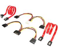 POPPSTAR 2x cable de datos SATA 3 (rojo, 50 cm, recto a acodado), con cable de alimentación en Y de 16 cm (Molex a 2x SATA)