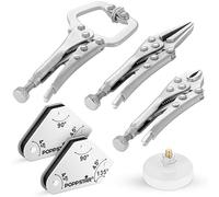 Poppstar 2x Mini ángulos de soldadura magnéticos (45° 90° 135°), juego de accesorios de soldadura: 1x pinza magnética de masa, pinza en C, alicates de agarre, alicates de punta fina
