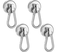 POPPSTAR 4 imanes neodimio gancho mosqueton potentes (17 kg fuerza magnética), gancho neodimio con mosquetón giratorio, plateados