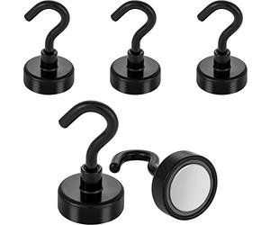 POPPSTAR 5 imanes neodimio gancho muy potentes (23 kg fuerza magnética, 4,5cm longitud, 2,5cm diámetro) ganchos magnéticos grandes, negro