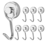 POPPSTAR 8 pzas. Imanes con gancho magnético giratorio muy potentes (fuerza magnética 15 kg, longitud 4,3 cm, diámetro 2 cm) Ganchos magnéticos de neodimio, argénteos