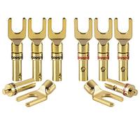 Poppstar 8X Terminal de Horquilla; Conectores Altavoces para Cable de Altavoz (hasta 4mm²), contactos Dorados 24k, Color de Marcas: 4X Negro, 4X Rojo