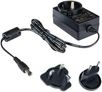Poppstar Alimentador AC DC 24W 12 V / 2 A (2000mA) Enchufe Intercambiable EU (Tipo C) y UK (Tipo G), Conector CC 5,5 mm x 2,5 mm, Cable 150 cm, Negro