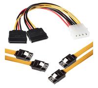 POPPSTAR Cable de datos Sata 3 de 2x50cm en amarillo (cable Sata - enchufe recto), in daptador de corriente de 20cm de 4 polos a 2x 15 polos