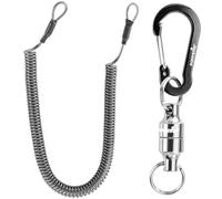 POPPSTAR Imán para Pesca con Mosca, Hebilla magnética de Pesca, Fuerza de adhesión 6 kg, cordón en Espiral, imán de Red de Pesca, Plateado