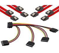 POPPSTAR Juego de cables SATA, 1x cable de alimentación de 4 vías (conector recto a 4 tomas), 4x cable de datos SATA 3, rojo