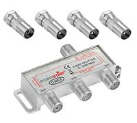 Poppstar Satellite Splitter TV de 3 Salidas Incl. adaptadores IEC (Adecuado para análogo, Digital, unicable, HD, 4K), Mezclador Antena TV y satelite para Cable
