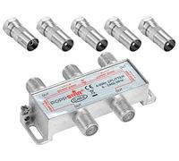 Poppstar Satellite Splitter TV de 4 Salidas Incl. adaptadores IEC (Adecuado para análogo, Digital, unicable, HD, 4K), Mezclador Antena TV y satelite para Cable