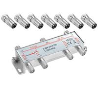 Poppstar Satellite Splitter TV de 6 Salidas Incl. adaptadores IEC (Adecuado para análogo, Digital, unicable, HD, 4K), Mezclador Antena TV y satelite para Cable