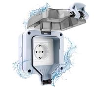 Poppstar Toma de corriente estanca para exteriores IP66, 1 enchufe de exterior cerrables con tapa abatible para jardín, habitaciones húmedas