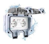 Poppstar Toma de corriente estanca para exteriores IP66 (2 enchufes de exterior con tapa abatible, tomas de corriente cerrables), gris claro