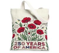 Poppy - Bolsa de lona para mujer, diseño de hojas botánicas festivas, día de la independencia, color rojo, lavable, reutilizable, con gráficos, para Sho, Rojo, 13x15 Inch