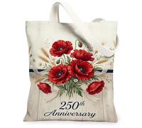 Poppy - Bolsa de lona para mujer, diseño vintage floral de trigo, crisantemo, aniversario, rojo, lavable, reutilizable, ideal para el mercado, Rojo, 13x15 Inch
