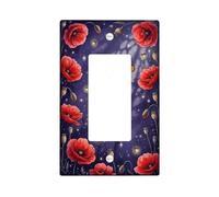 Poppy - Cubierta para interruptor de luz basculante individual, diseño floral, diseño de mariposa, escarabajo de primavera, color rojo, de plástico, tamaño estándar, para decoración del hogar, sala de