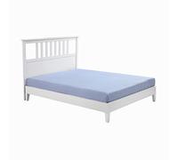 Poppy & Fritz - Sábana bajera individual, ropa de cama de percal de algodón, crujiente y fresco, bolsillo profundo y ropa de cama totalmente elástica para dormitorio (azul a rayas Oxford, tamaño individual)