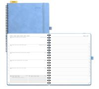 POPRUN Agenda 2024 Semana Vista Espiral 26,5 x 21,5 cm con Regla Posicionable, Una Página por Semana con Una Página de Notas, Tapa Blanda, 100 gsm Papel Certificado, Azul Celeste