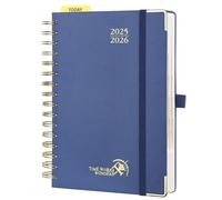 POPRUN Agenda 2025 2026 Dia Por Pagina 21,5 x 14,5 cm, Espiral Diaria 12 Meses de Ago.2025 a Jul.2026, Tapa Dura, Regla de Plásticol, 80 GSM Papel, Azul Marino