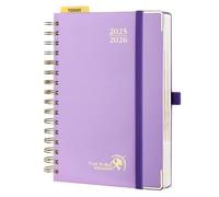 POPRUN Agenda 2025 2026 Dia Por Pagina 21,5 x 14,5 cm, Espiral Diaria 12 Meses de Ago.2025 a Jul.2026, Tapa Dura, Regla de Plásticol, 80 GSM Papel, Violet Claro