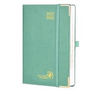 POPRUN Agenda 2025 2026 Día Por Página 21,5 x 14,5 cm, Planner Diaria con Tapa Dura 12 Meses de Ago.2025 a Jul.2026, Banda Elástica, 80 GSM Papel, Verde Medianoche