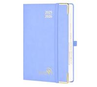 POPRUN Agenda 2025 2026 Día Por Página 21,5 x 14,5 cm, Planner Diaria con Tapa Dura 12 Meses de Ago.2025 a Jul.2026, Banda Elástica, 80 GSM Papel, Azul Aciano