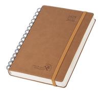 POPRUN Agenda 2025 2026 Día Por Página Espiral 21,5 x 14,5 cm, Planner Diaria con Tapa Blanda 12 Meses de Ago.2025 a Jul.2026, Banda Elástica, 80 GSM Papel, Marrón