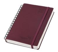 POPRUN Agenda 2025 2026 Día Por Página Espiral 21,5 x 14,5 cm, Planner Diaria con Tapa Blanda 12 Meses de Ago.2025 a Jul.2026, Banda Elástica, 80 GSM Papel, Borgoña Oscuro