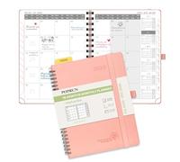 POPRUN Agenda 2025 2026 Mensual Espiral 22 x 16,5 cm, 18 Meses de Jul.2025 a Dic.2026, Regla de Plástico, Tapa Blanda, 100 GSM Papel, Rosado