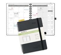 POPRUN Agenda 2025 2026 Mensual Espiral 22 x 16,5 cm, 18 Meses de Jul.2025 a Dic.2026, Regla de Plástico, Tapa Blanda, 100 GSM Papel, Negro