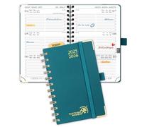 POPRUN Agenda 2025 2026 Pequeña 16 x 10,5cm, Tapa Dura Agenda Semana Vista A6, 17 Meses de Ago.2025 a Dic.2026, Regla de Plástico, 80 GSM Papel, Verde Pacífico