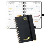 POPRUN Agenda 2025 2026 Pequeña 16 x 10,5cm,Tapa Dura Semana Vista A6, 17 Meses de Ago.2025 a Dic.2026, Regla de Plástico, 80 GSM Papel, Negro