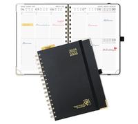 POPRUN Agenda 2025 2026 Semana Vista 21,5 x 16 cm, Tapa Dura 17 Meses Semanal de Ago.2025 a Dic.2026, Regla de Plástico, 80 GSM Papel, Negro