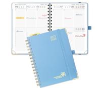 POPRUN Agenda 2025 2026 Semana Vista 21,5 x 16 cm, Tapa Dura 17 Meses Semanal de Ago.2025 a Dic.2026, Regla de Plástico, 80 GSM Papel, Azul Neblina