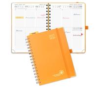 POPRUN Agenda 2025 2026 Semana Vista 21,5 x 16 cm, Tapa Dura 17 Meses Semanal de Ago.2025 a Dic.2026, Regla de Plástico, 80 GSM Papel, Naranja