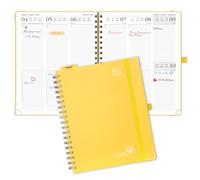 POPRUN Agenda 2025 2026 Semana Vista 25,5 x 20,5 cm, Tapa Dura 17 Meses Semanal de Ago.2025 a Dic.2026, Regla de Plástico, 80 GSM Papel, Amarillo Claro