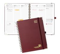 POPRUN Agenda 2025 2026 Semana Vista 25,5 x 20,5 cm, Tapa Dura 17 Meses Semanal de Ago.2025 a Dic.2026, Regla de Plástico, 80 GSM Papel, Borgoña