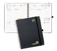 POPRUN Agenda 2025 2026 Semana Vista 25,5 x 20,5 cm, Tapa Dura 17 Meses Semanal de Ago.2025 a Dic.2026, Regla de Plástico, 80 GSM Papel, Negro