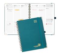 POPRUN Agenda 2025 2026 Semana Vista 25,5 x 20,5 cm, Tapa Dura 17 Meses Semanal de Ago.2025 a Dic.2026, Regla de Plástico, 80 GSM Papel, Verde Pacífico