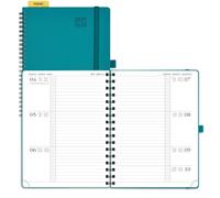 POPRUN Agenda 2025 2026 Semana Vista Espiral 22 x 16,5 cm, Weekly Planner 17 Meses de Ago.2025 a Dic.2026, Planificador en Regla de Plástico, Tapa Blanda, 80 GSM Papel, Verde Pacifico