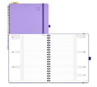 POPRUN Agenda 2025 2026 Semana Vista Espiral 26,5 x 21,5 cm, Weekly Planner 17 Meses de Ago.2025 a Dic.2026, Planificador en Regla de Plástico, Tapa Blanda, 80 GSM Papel, Colore Lavanda