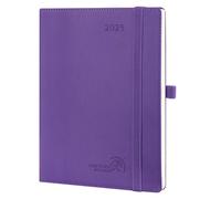 POPRUN Agenda 2025 tamaño A5 con vista semanal (22 x 16,5 cm), piel sintética, tapa suave, agenda semanal vertical, agenda de trabajo, pestañas mensuales, papel de 100 g/m² (morado)